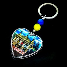 Keychain Lviv made of metal in the form of a heart inside embossed foil.