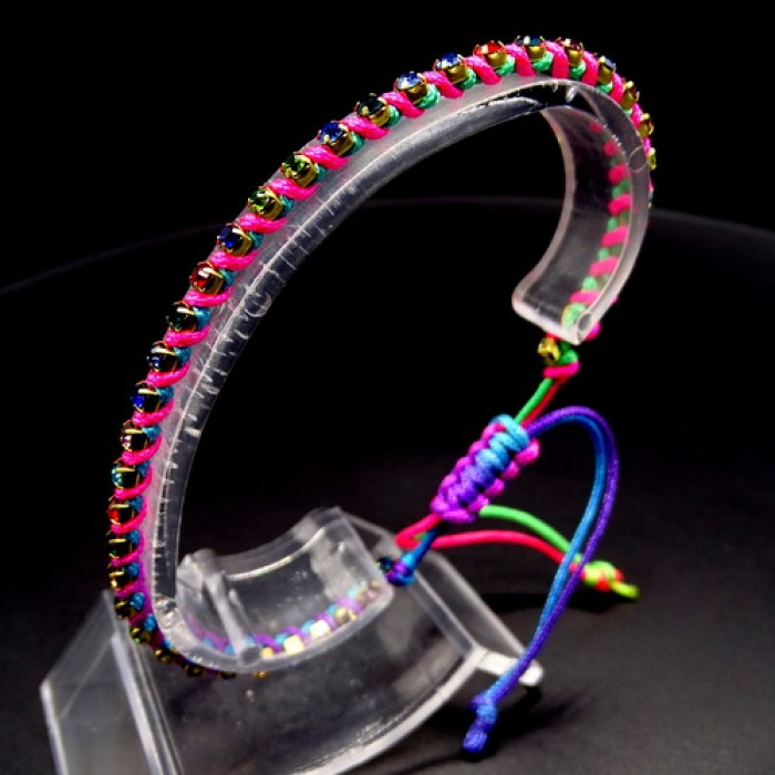 Braided nylon cord bracelet with rhinestones, size: 16 cm+ with regulation.