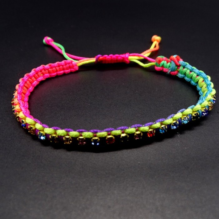 Braided nylon cord bracelet with rhinestones, size: 17 cm+ with regulation.