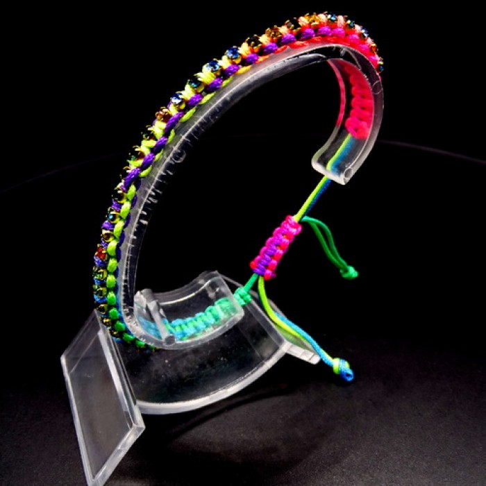 Braided nylon cord bracelet with rhinestones, size: 17 cm+ with regulation.