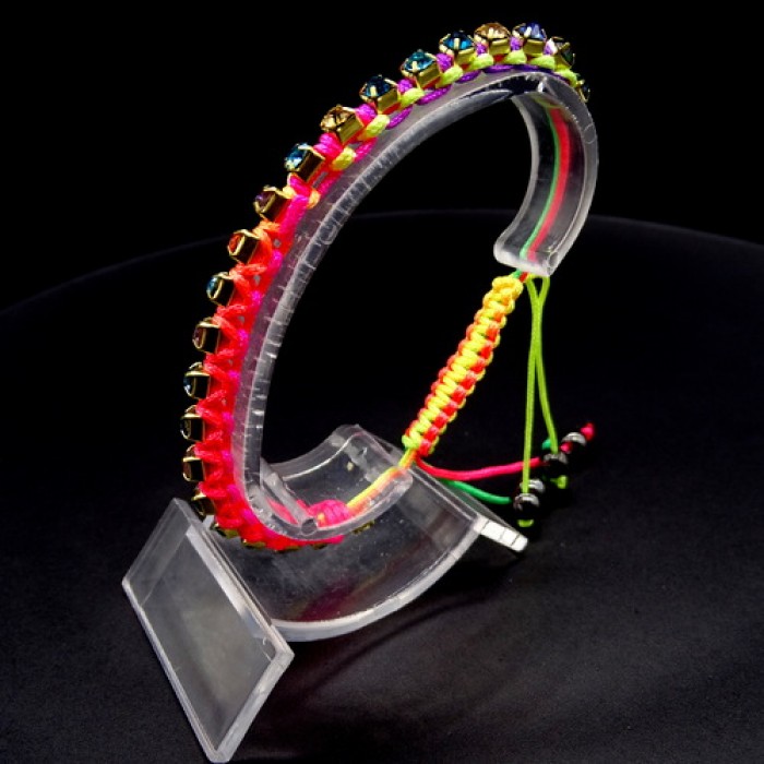Braided nylon cord bracelet with rhinestones, size: 16 cm+ with regulation.