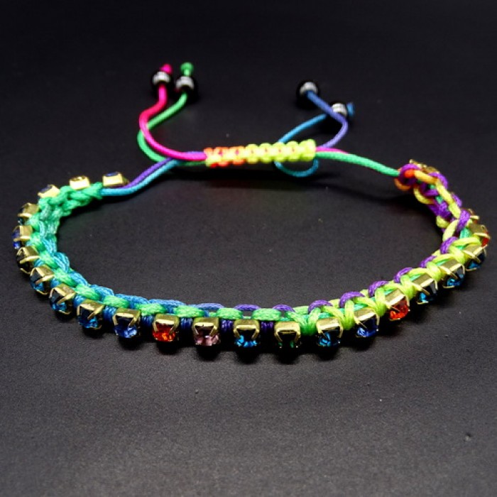 Braided nylon cord bracelet with rhinestones, size: 16 cm+ with regulation.