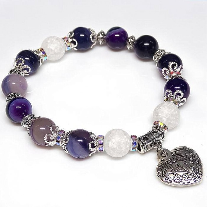 Natural stone bracelet *Agate blue* with elastic band, diameter: 10mm, girth: 19cm