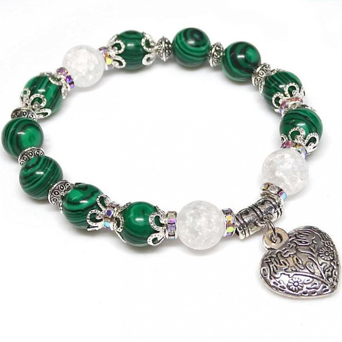 Bracelet made of natural stone *Malachite* with an elastic band, diameter: 10mm, girth: 18cm