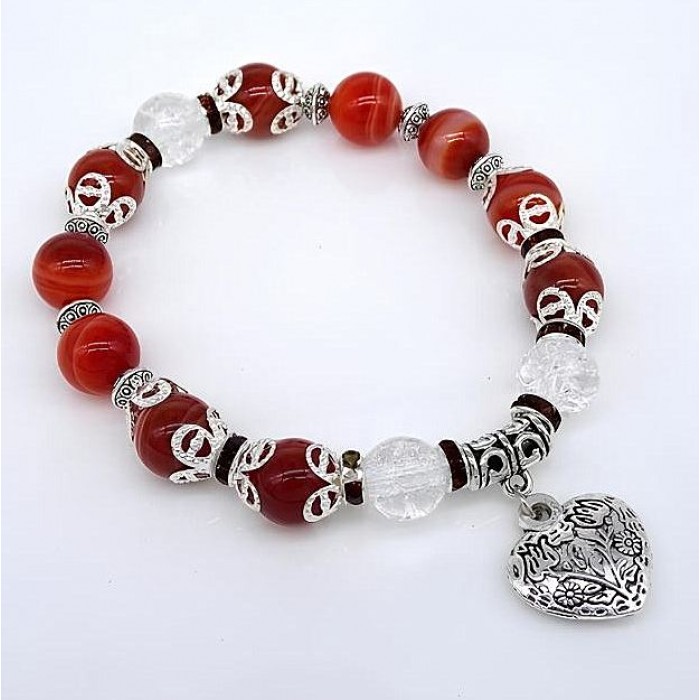 Bracelet made of natural Sardonyx stone on an elastic band, diameter: 10 mm, length 20 cm