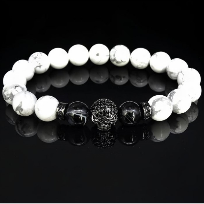 Чоловічий браслет із натурального каменю Кахолонг