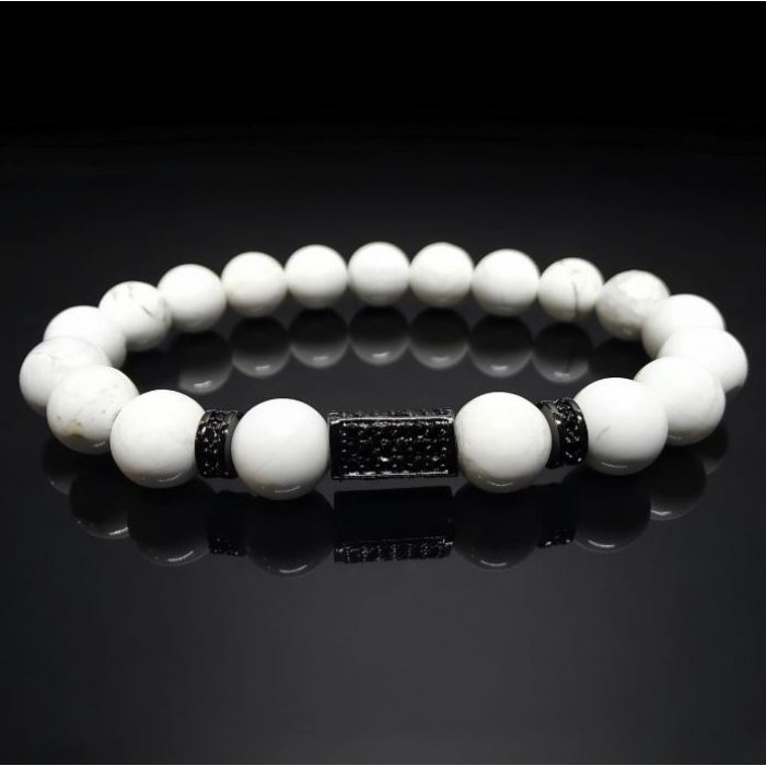 Чоловічий браслет із натурального каменю Кахолонг