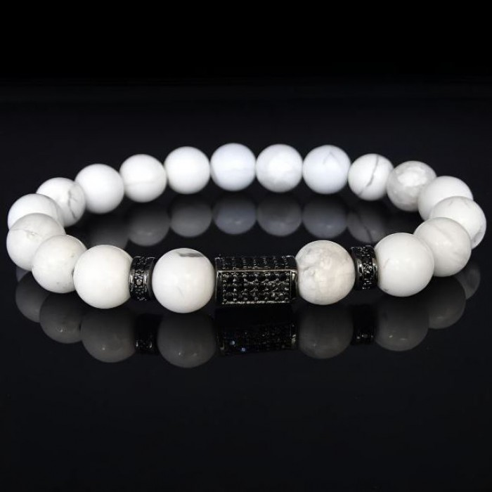 Чоловічий браслет із натурального каменю Кахолонг