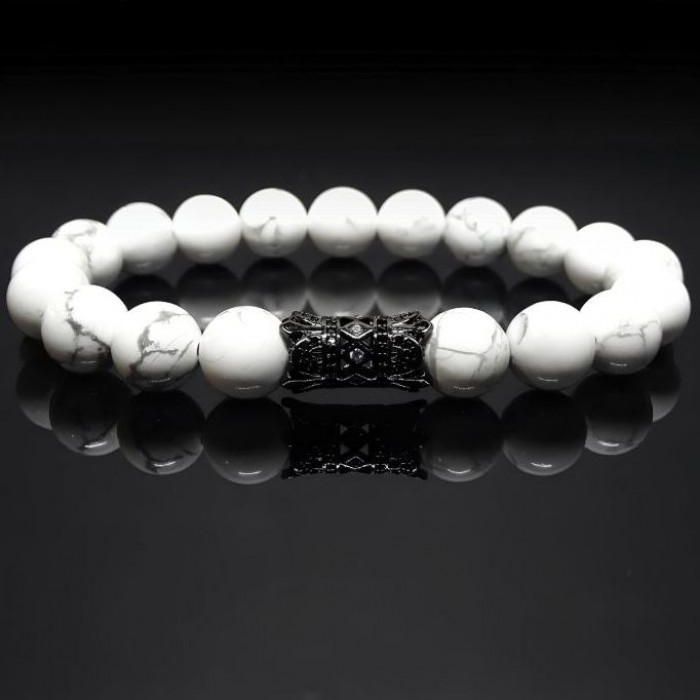 Чоловічий браслет із натурального каменю Кахолонг