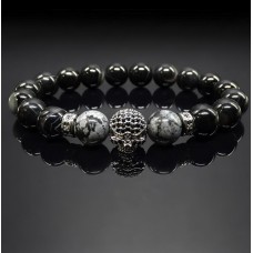 Чоловічий браслет із натурального каменю чорний агат та обсидіан