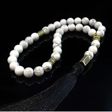 Rosary made of natural stone Kakholong Pearl agate