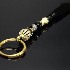 Black agate rosary keychain