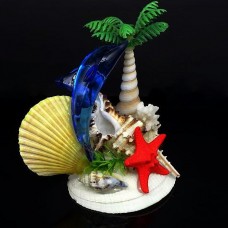 Сувенір із черепашки синій дельфін на великому гребінці з натуральною морською зіркою