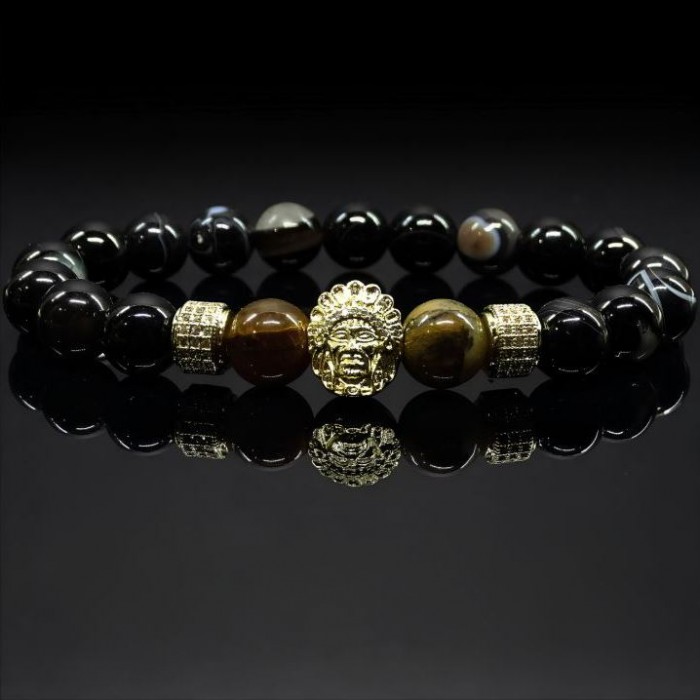 Men's bracelet made of natural stone black agate and tiger's eye