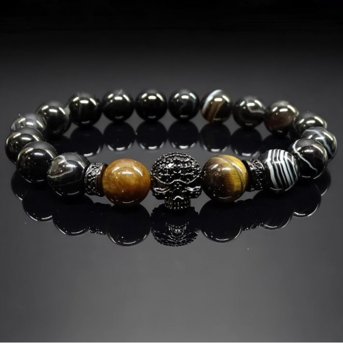 Men's bracelet made of natural stone black agate and tiger's eye