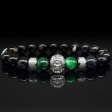 Чоловічий браслет із натурального каменю чорний агат та тигрове око
