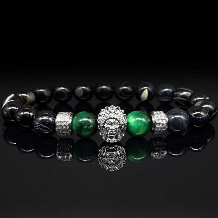 Men's bracelet made of natural stone black agate and tiger's eye