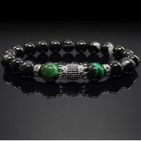 Мужской браслет из натурального камня черный агат и тигровый глаз 