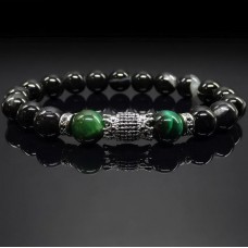 Чоловічий браслет із натурального каменю чорний агат та тигрове око