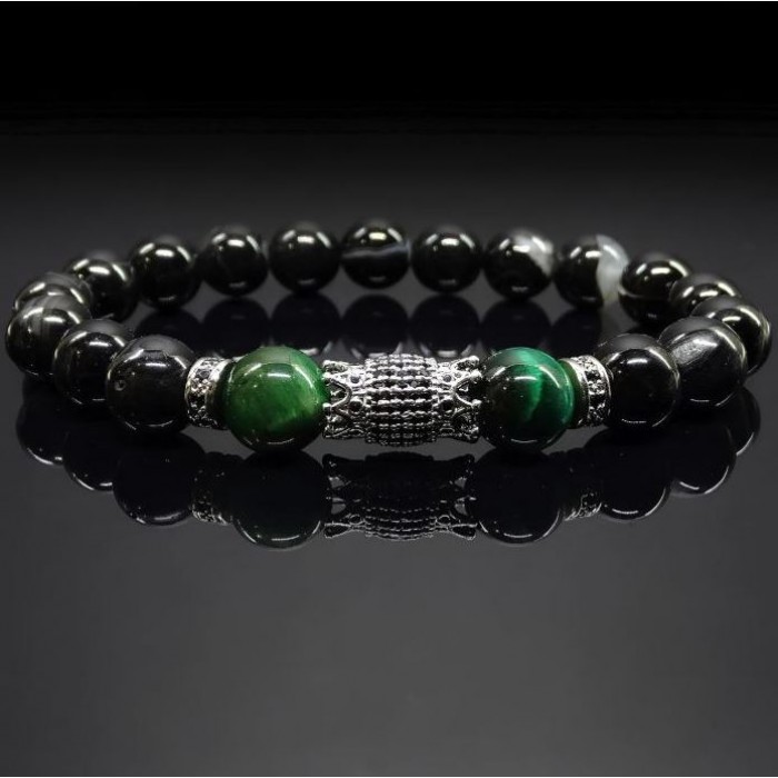 Men's bracelet made of natural stone black agate and tiger's eye