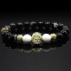 Men's bracelet made of natural black agate and cacholong stones