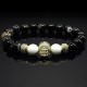 Men's bracelet made of natural black agate and cacholong stones