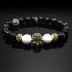 Чоловічий браслет із натурального каменю чорний агат та кахолонг