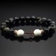 Чоловічий браслет із натурального каменю чорний агат та кахолонг