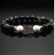 Чоловічий браслет із натурального каменю чорний агат та кахолонг