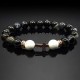 Чоловічий браслет із натурального каменю чорний агат та кахолонг