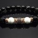 Чоловічий браслет із натурального каменю чорний агат та кахолонг