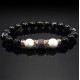 Чоловічий браслет із натурального каменю чорний агат та кахолонг