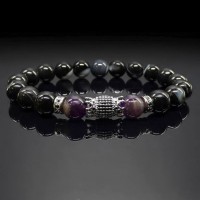 Мужской браслет из натурального камня черный агат и аметист