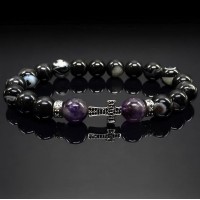 Мужской браслет из натурального камня черный агат и аметист