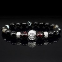 Мужской браслет из натурального камня черный агат и гранат