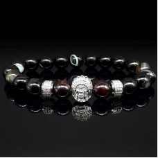 Чоловічий браслет із натурального каменю чорний агат та ганат