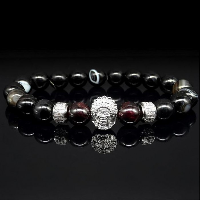 Men's bracelet made of natural black agate and garnet stones