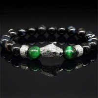 Браслет из натурального камня агат черный и зеленый тигровый глаз
