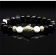 Браслет из натурального камня агат черный и кахолонг