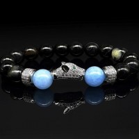 Браслет из натурального камня агат черный и голубой агат