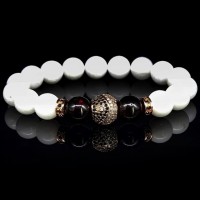 Браслет из натурального камня нефрит белый и гранат