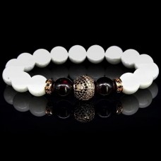 Браслет із натурального каменю нефрит білий та гранат