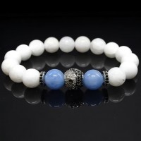 Браслет из натурального камня нефрит белый и голубой агат