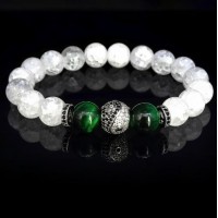 Браслет из натурального камня горный хрусталь и тигровый глаз зеленый