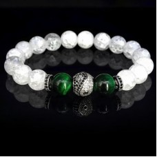 Браслет із натурального каменю гірський кришталь та тигрове око зелене