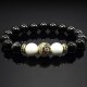 Браслет из натурального камня агат черный и кахолонг