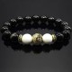 Браслет из натурального камня агат черный и кахолонг
