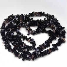 Natural stone beads on a fishing line *Black agate* chips, diameter 7-9mm(+-), length 80cm