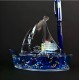 Souvenir desk pen stand in the shape of a sailboat with colored glitter gel and floating boats inside, size: 12*10cm