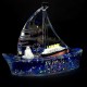Souvenir desk pen stand in the shape of a sailboat with colored glitter gel and floating boats inside, size: 12*10cm